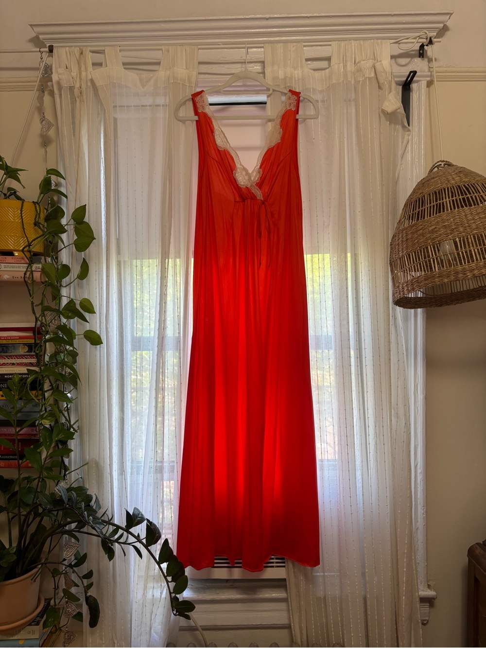 70s Vintage Orange Lace-Trim Nightgown
